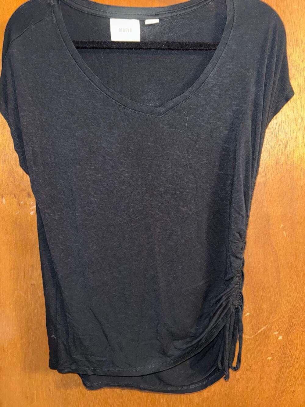 Maeve Women's Black V-Neck Cap Sleeve Side Ruched Cinch Top Size M